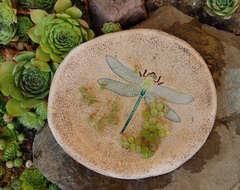 Insect drinking bowl "Dragonfly" - also as a micro pond, soap dish or jewelry bowl, in antique look, made of ceramic, approx. 18.5 x 14.5 cm