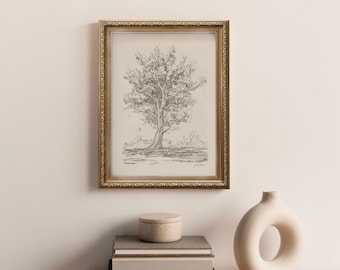 Vintage Baum Skizze Print | Antike Landschaftsmalerei (Digitaler Download)
