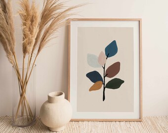 Boho Botanical Art Print | Retro Leaf Illustration (Digital Download)