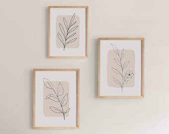 Botanical Line Art Print Set | Neutral Minimalist Decor (Digital Download)