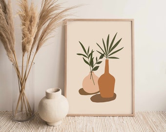 Stampa artistica di vasi Boho / Arancione bruciato, arredamento minimalista (download digitale)