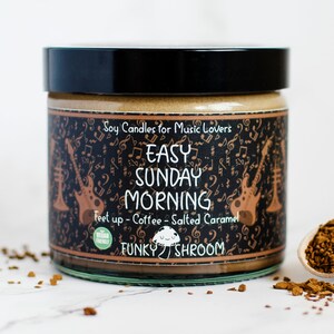 Easy Sunday Morning, 8oz SOY WAX CANDLE In Jar With Lid, Vegan Homemade Candle, Rich Coffee Salt Caramel Scent Relaxation Gifts-Funkyshroom