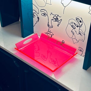 Contemporary Decorative Acrylic Rectangular &quot;Mini&quot; Tray - Neon Pink - Neon Green