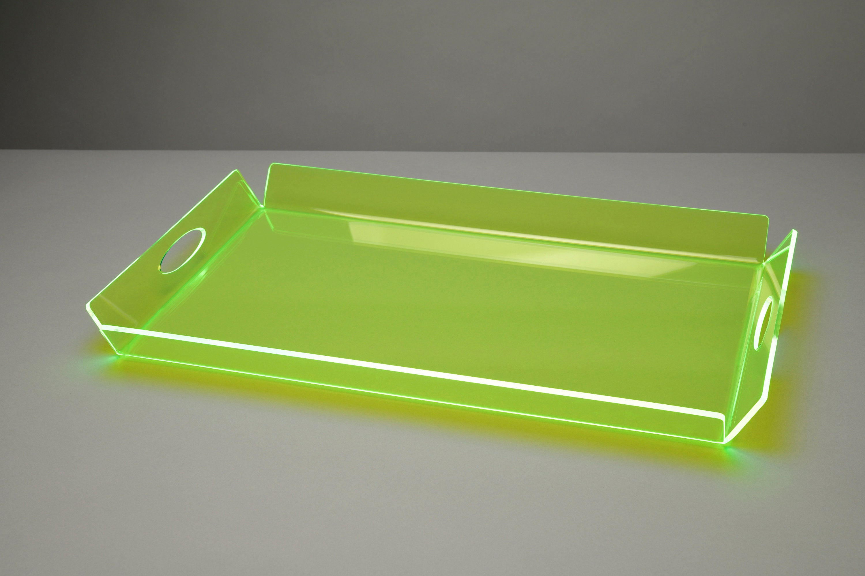 Contemporary Decorative Acrylic Rectangular Large Tray Neon Pink Neon Green  Clear Frost 