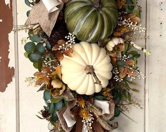 Rustic Pumpkin Door Swag, Farmhouse Autumn Decor