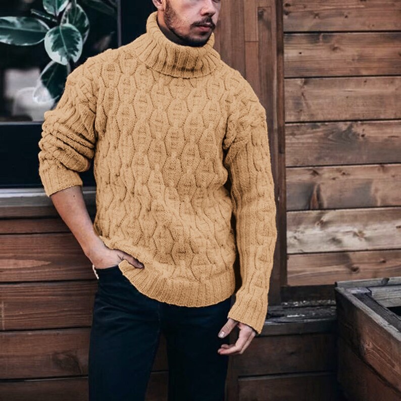 Men Cable Stitch Knit Sweater Etsy