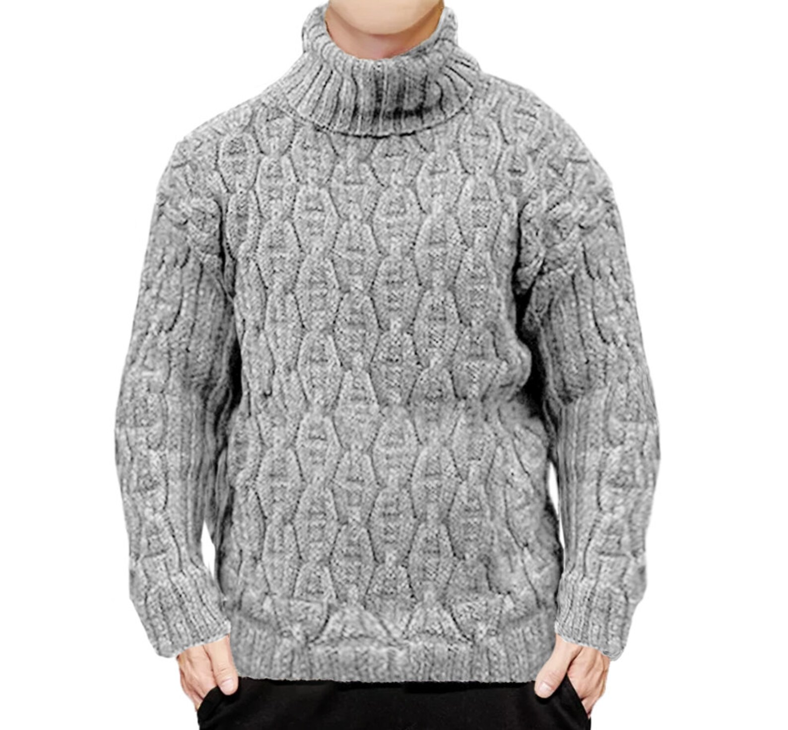 Men Cable Stitch Knit Sweater Etsy