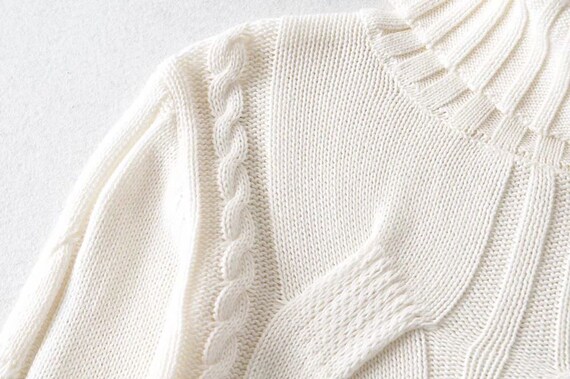 Turtle Neck Cropped Cotton Cable Knit Sweater - Etsy