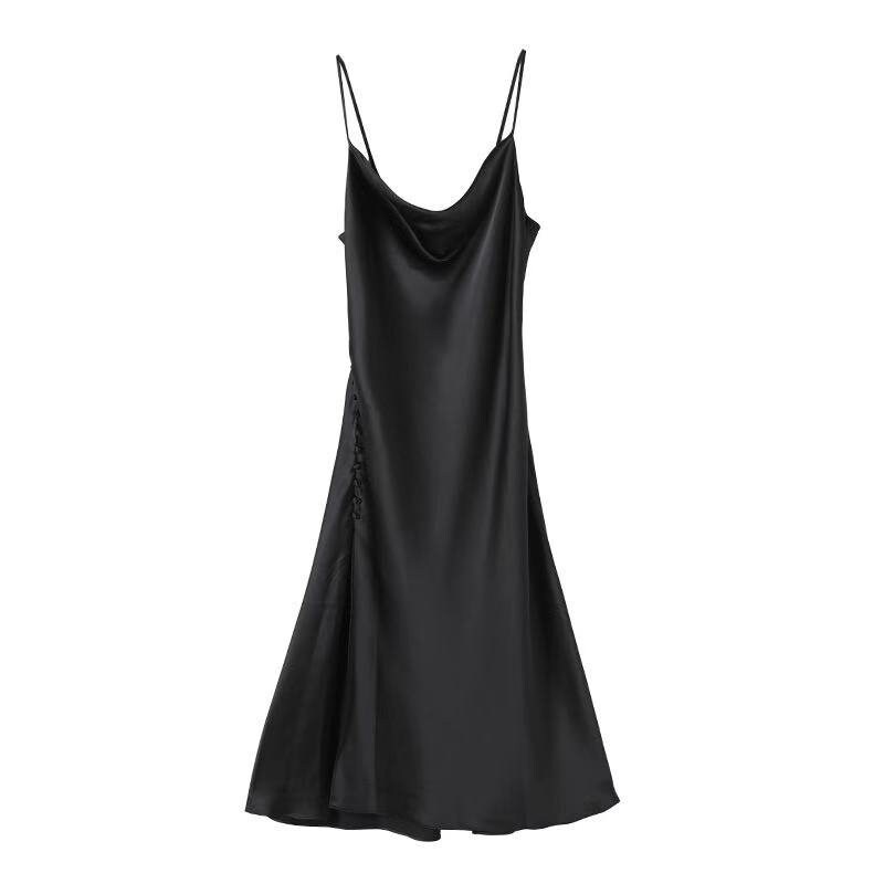 Satin Cowl Neck Midi Dress Side Button Embellished Trim - Etsy