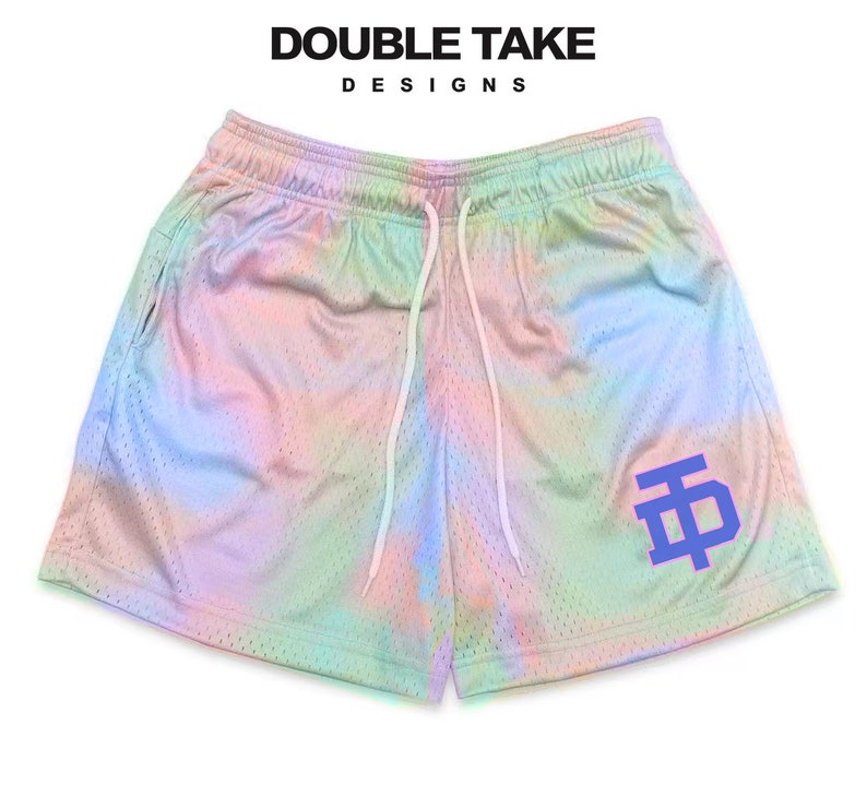 Branded Premium Mesh Unisex Tie Dye Print Shorts / Heavy Mesh Side Pockets / Adjustable Drawstring / Cotton Candy Print Mesh Shorts 