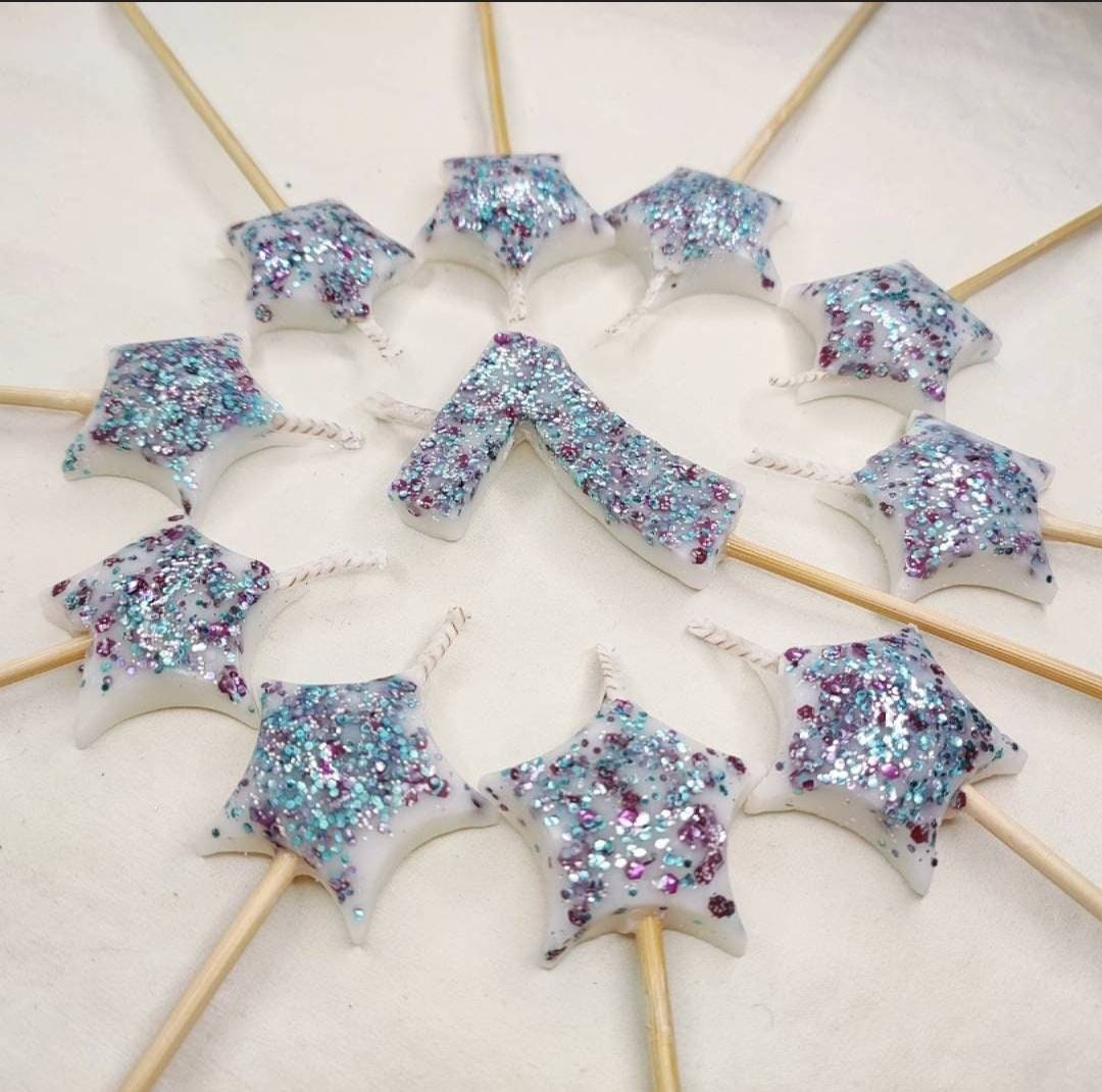 Biodegradable Glitter Birthday Candles 4 Personalised Cake Topper, Star