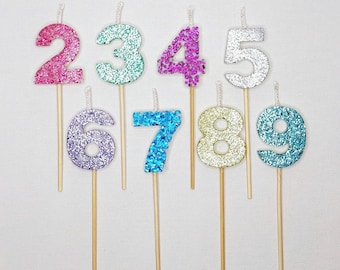 Biodegradable Glitter Number Birthday Candles - Personalised Cake Topper, Vegan Birthday Candles, Vegan Birthday Numbers