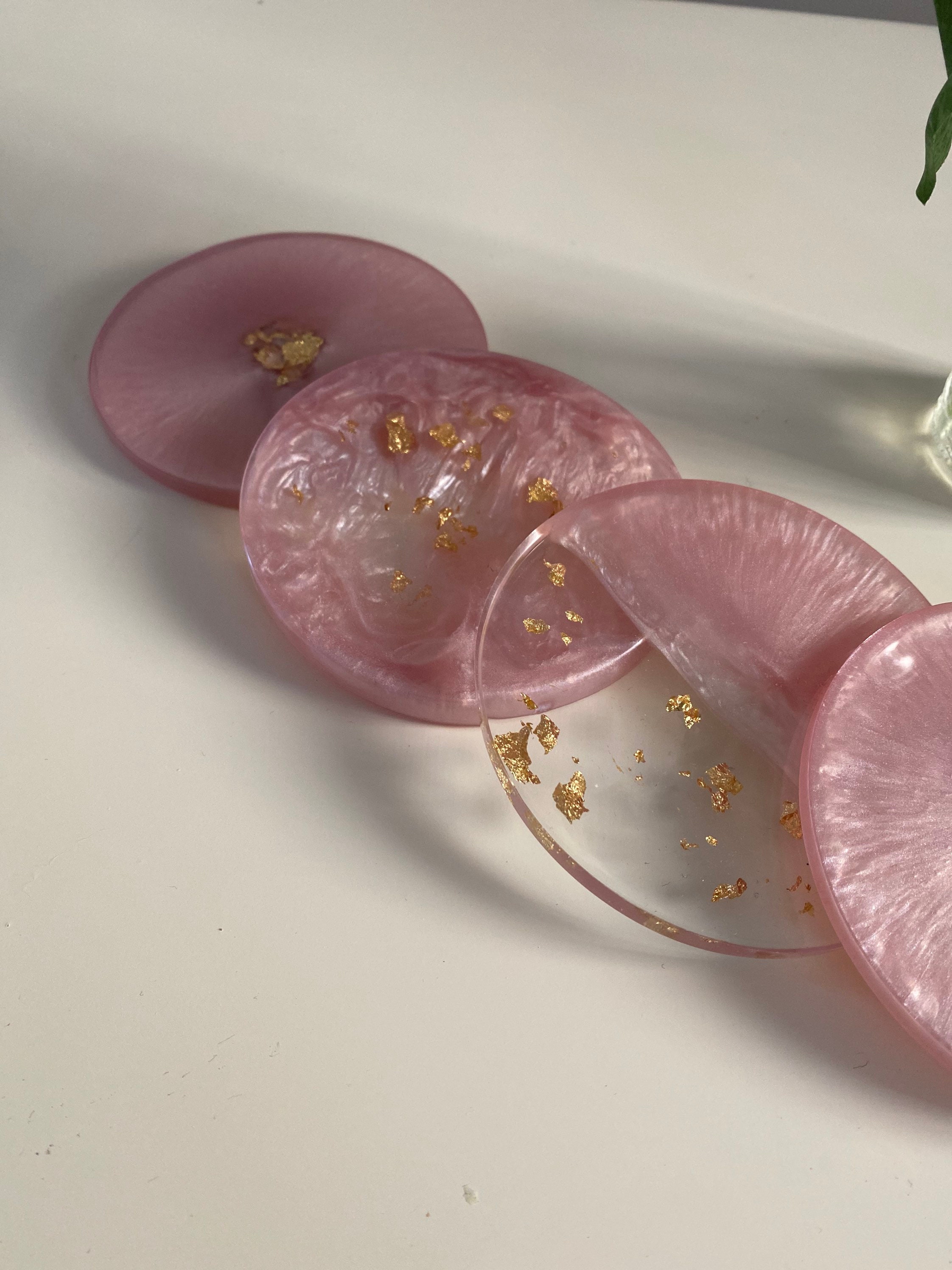 Resin Coaster Set of 6 Pink & Gold Assorted Etsy