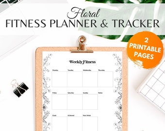 Planificateur de fitness floral et tracker | Planificateur de fitness hebdomadaire imprimable | Suivi des progrès annuels | | de suivi des mesures Planificateur d’entraînement A4 A5