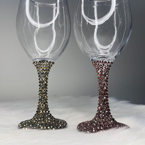 Rhinestone Stem Wine Glass • Bling Wine Glass • Handmade Crystal Wine Glass