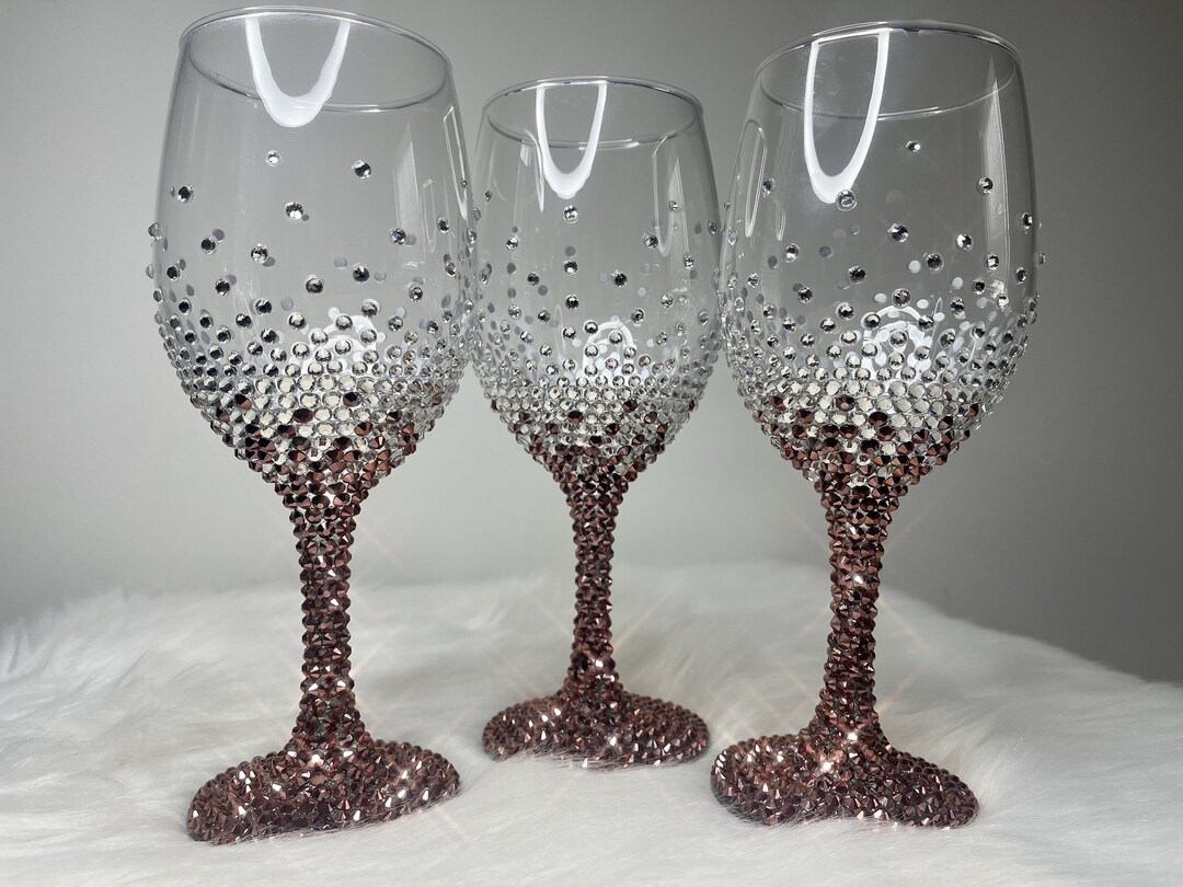 Rhinestone Bling Stem Wine Glass Custom Perfect for Wedding Etsy