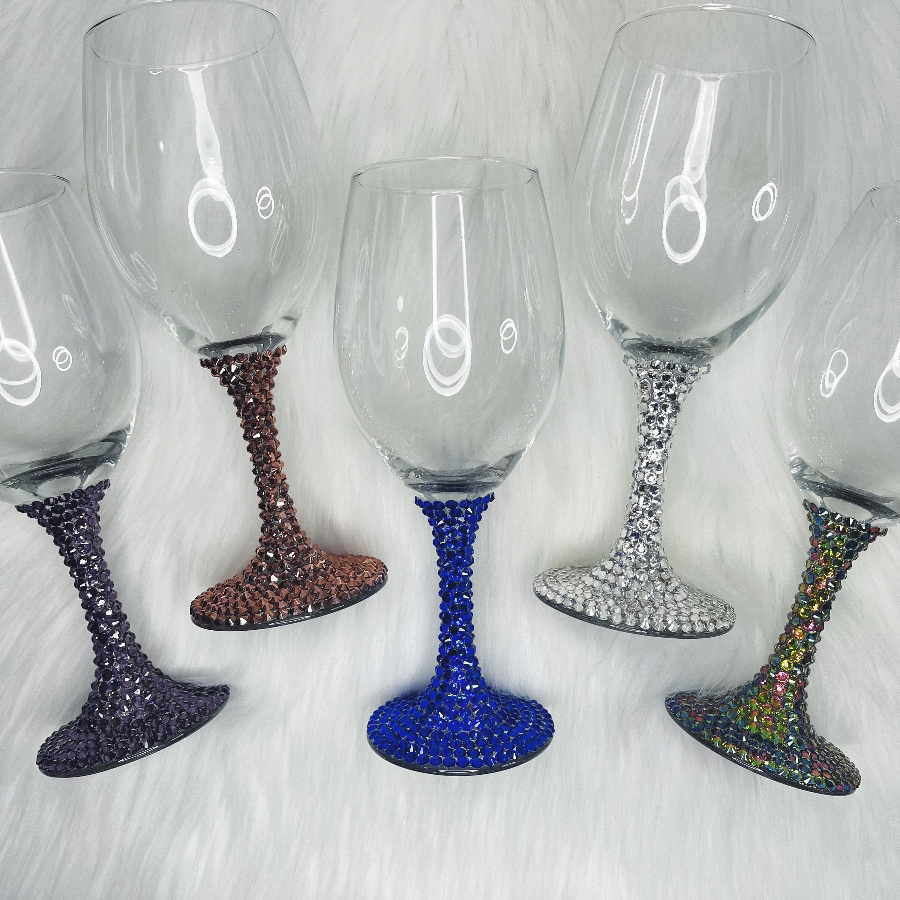 Women Pearl and Rhinestone Stemmed Wine Glasses - Back to the South Bling