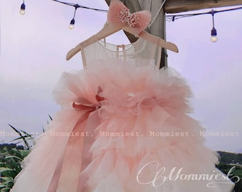 Tutu puffy ruffled ombre rose baby dress, birthday baby dress, party baby dress, flower girl dress, princess baby dress, tulle baby dress