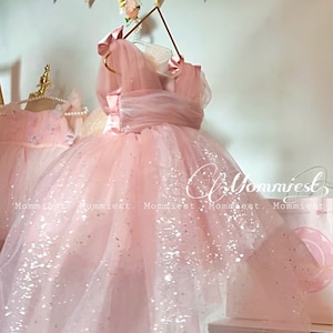 Vestido de bebê menina alto e baixo em ouro rosa, vestido de bebê para 1º aniversário, vestido de bebê para festa, vestido de bebê para casamento, vestido de bebê princesa, vestido de bebê de tule
