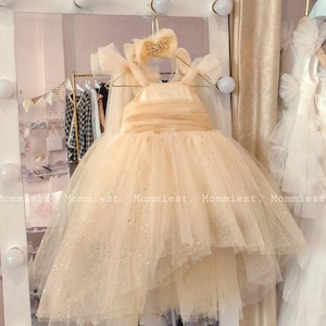 High low sparkly gold baby dress, 1st birthday baby girl dress, party baby dress, wedding baby dress, princess baby dress,tulle baby dress