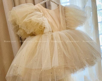 Twinkle champagne sparkly baby girl dress, birthday baby dress, party baby girl dress,weeding baby girl dress,princess photoshoot baby dress