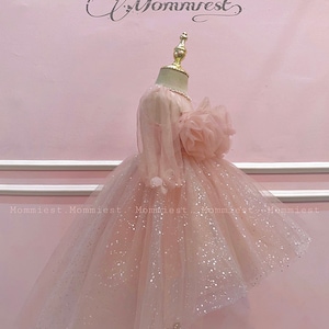 Ball gown sparkly rose baby dress, 1st birthday baby girl dress, party girl dress, princess wedding baby dress, tulle baby dress,flower girl