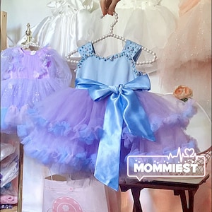 Blue lavender shade ball gown baby girl dress, flower girl, wedding baby dress, special occasion, 1st birthday baby dress, baby photoshoot