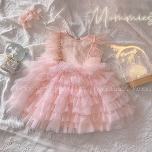 Puffy sparkles dot pink baby girl dress, 1st birthday baby girl dress,party girl dress, princess wedding baby dress, girl photoshoot dress