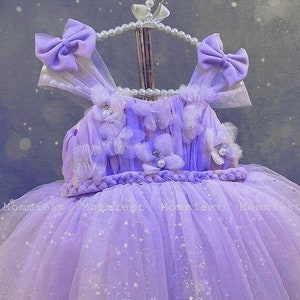 Lavender Sparkly butterfly tulle baby girl dress, lilac birthday baby girl dress, weeding baby dress, photoshoot party baby dress, ball gown