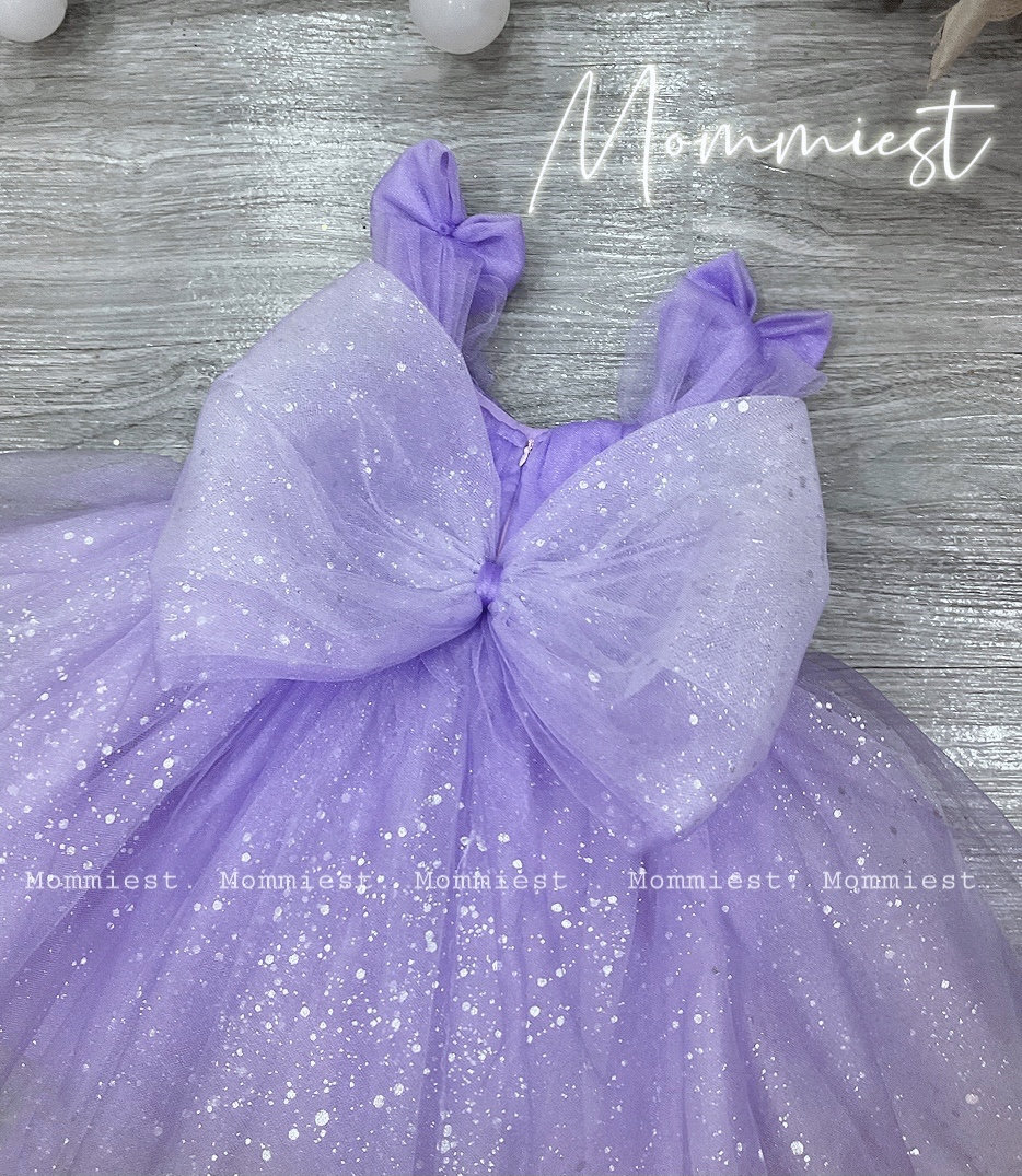 Fancy Kids Lavender Embroidered Satin & Tulle Dress w/ Satin Rhinestone Bow