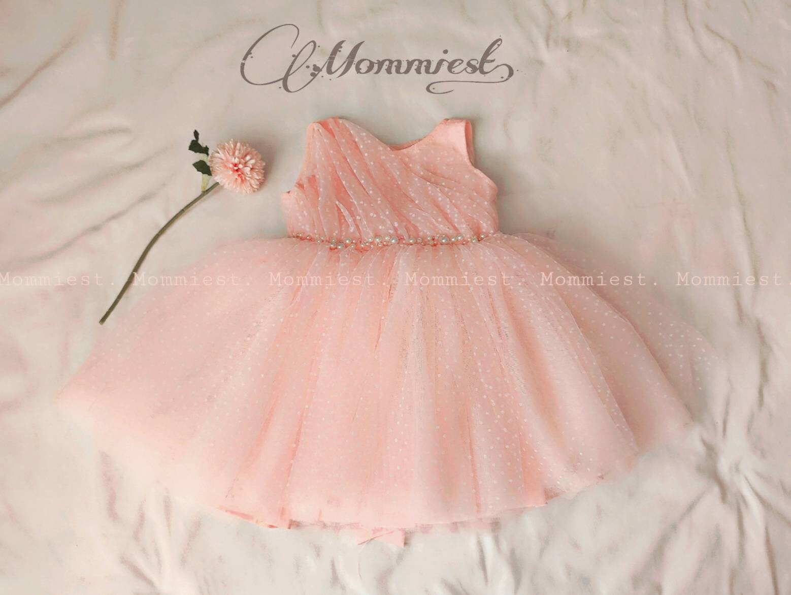 Pink lace polka dot baby dress tulle baby dress 1st birthday Etsy