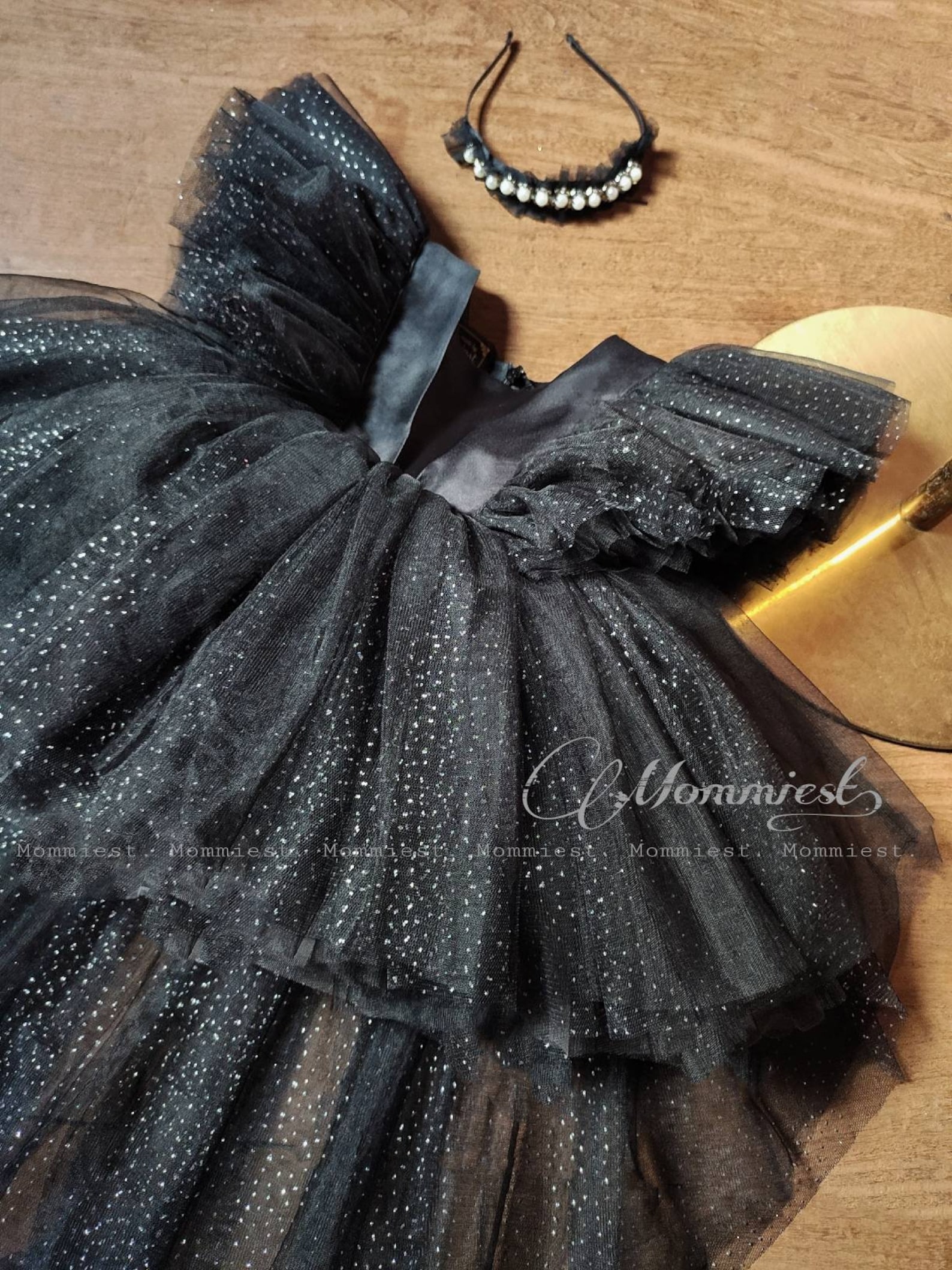 Sparkly Black Baby Girl Dress, High Low Birthday Baby Dress, Party Baby