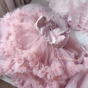 Ball gown dusty pink girl dress, 1st birthday girl dress, flower girl dress, princess dress, wedding baby dress, party baby dress photoshoot