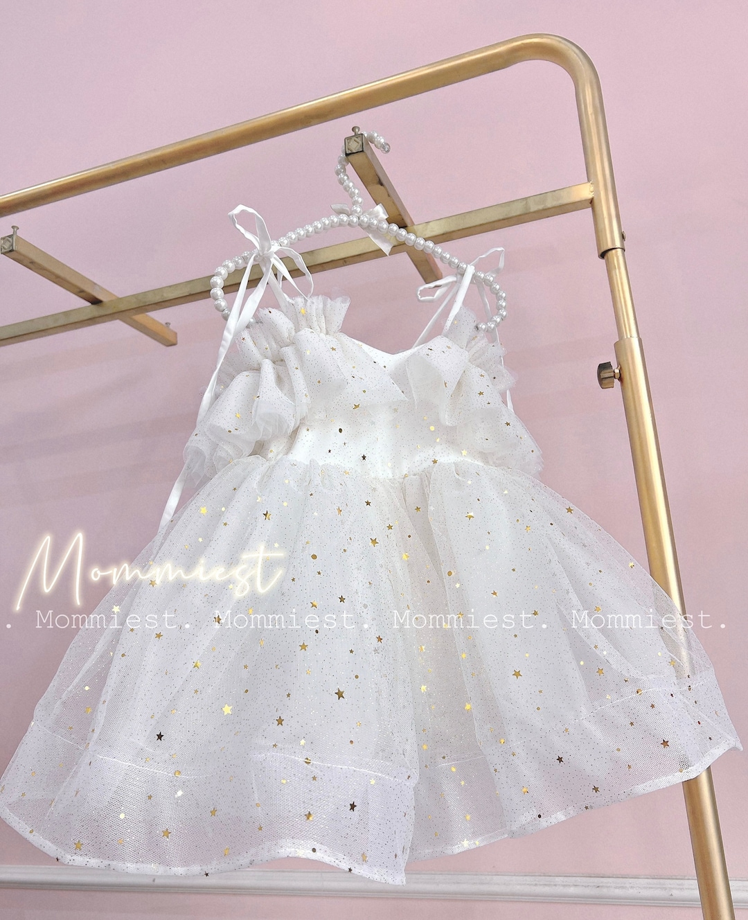 Robe bébé fille en tulle étoiles scintillantes blanches, robe de