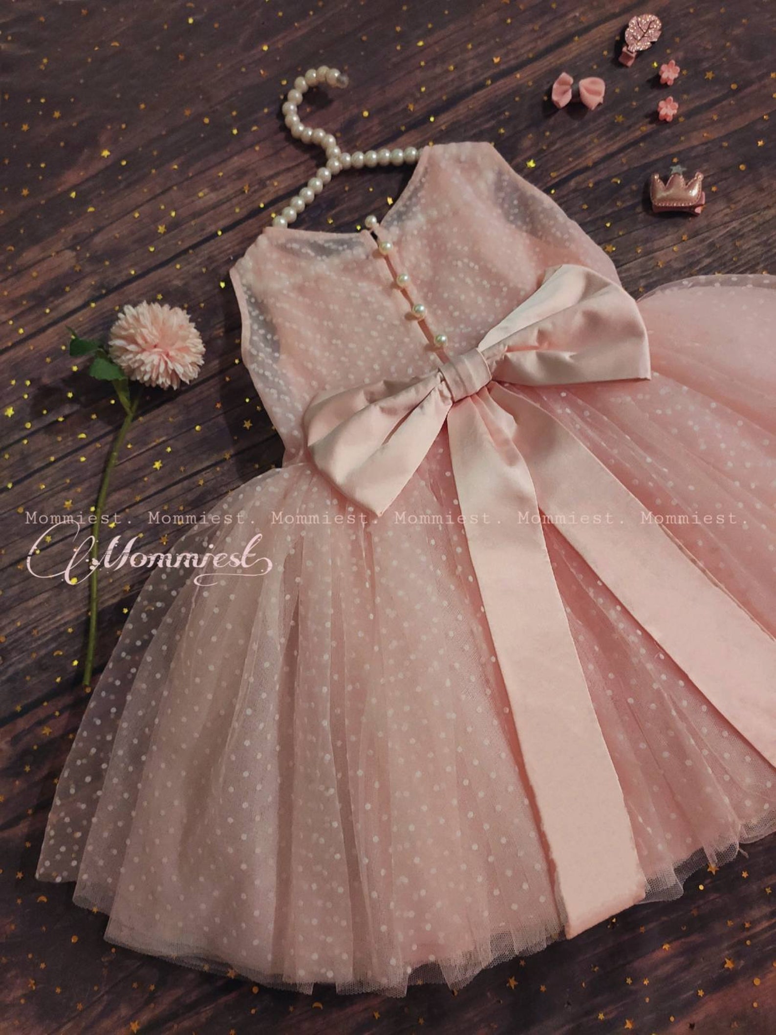 Pink lace polka dot baby dress tulle baby dress 1st birthday Etsy