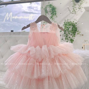 Twinkle puffy pink baby dress, birthday baby girl dress, princess wedding baby dress, tulle baby dress, first birthday dress, photograph
