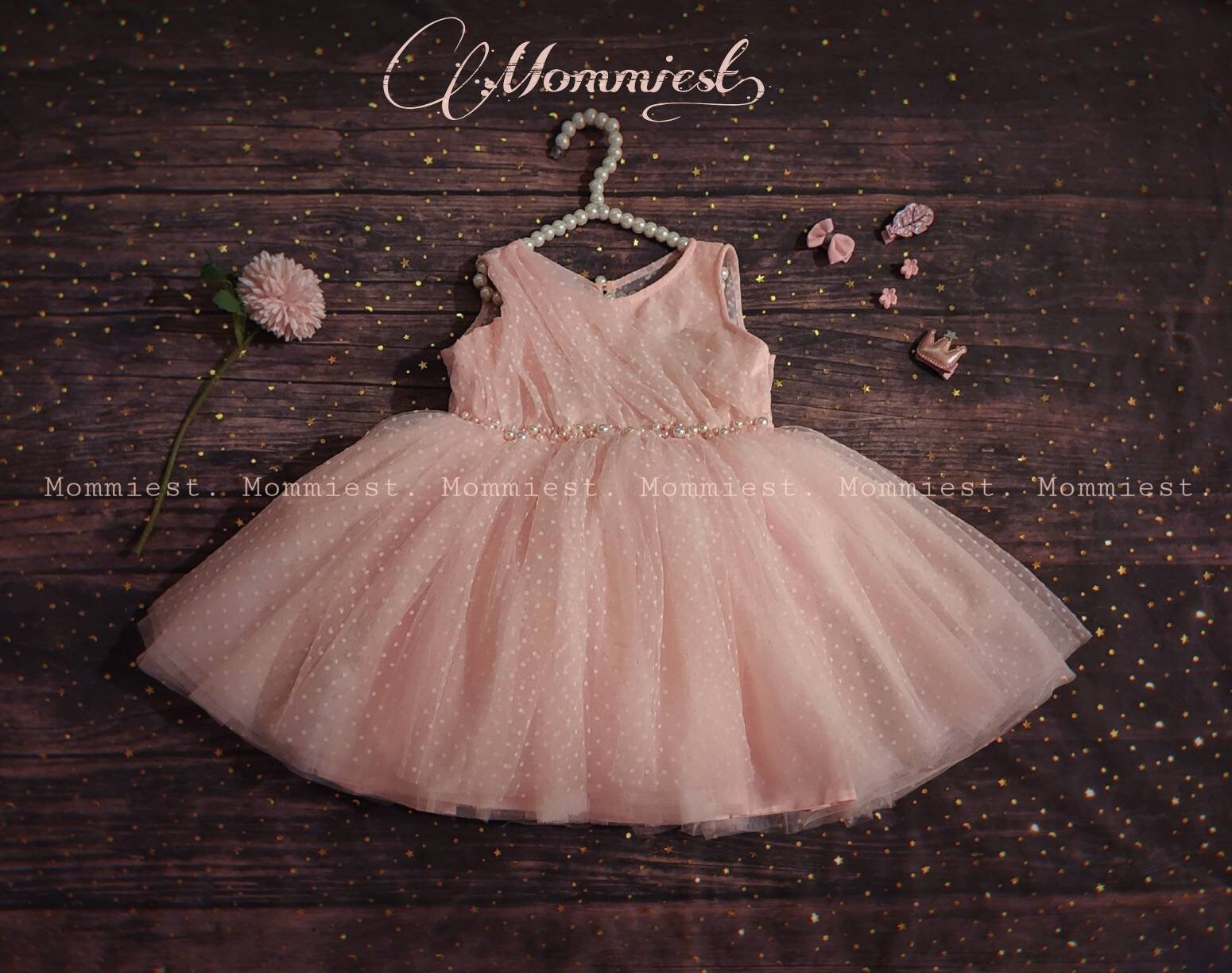 Pink lace polka dot baby dress tulle baby dress 1st birthday Etsy