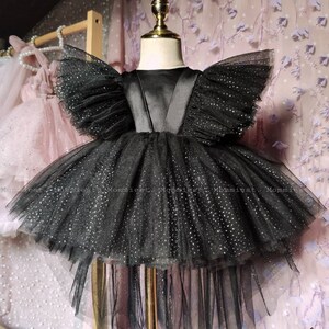 Sprankelende zwarte babyjurk voor baby, hoog laag verjaardag babyjurk, feestjurk babymeisje, babyjurk baby wieden, babyjurk prinses fotoshoot