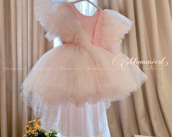 Twinkle high low pink baby girl dress, 1st birthday baby dress,party baby girl dress, weeding baby girl dress,princess photoshoot baby dress