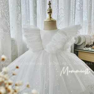 High low sparkly white baby dress, birthday baby girl dress, party girl dress, princess wedding baby dress, tulle baby dress, first birthday