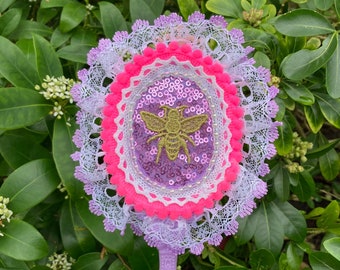 Queen Bee Handheld Frilly Mirror perfect gift, face painters, bling artists, MUAs, children, hen dos, bridesmaids, party and wedding favours