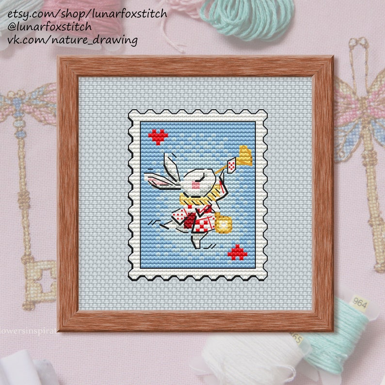 White Rabbit cross stitch pattern, Alice embroidery, Red queen,