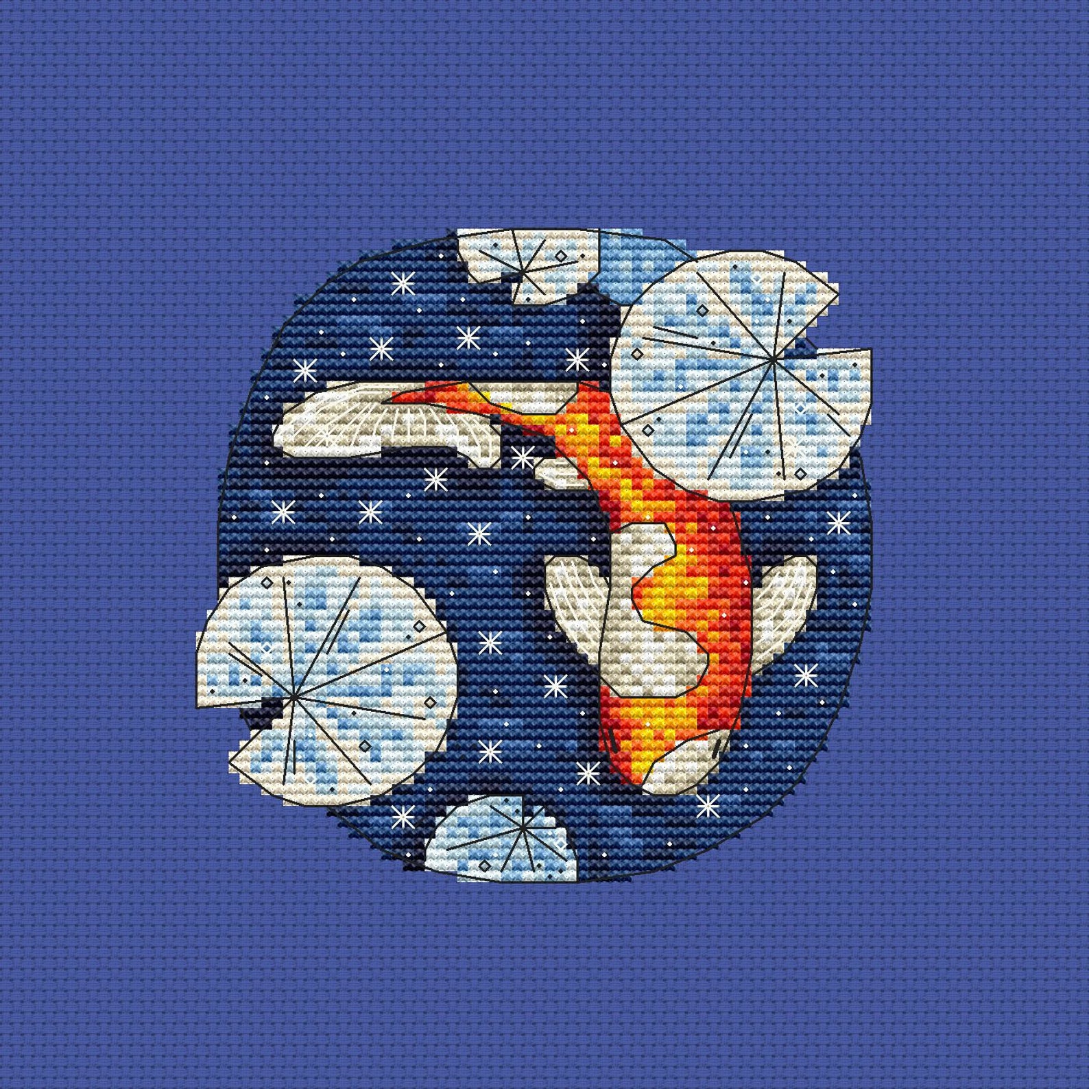 Winter pond Koi fish cross stitch pattern Japan embroidery Etsy