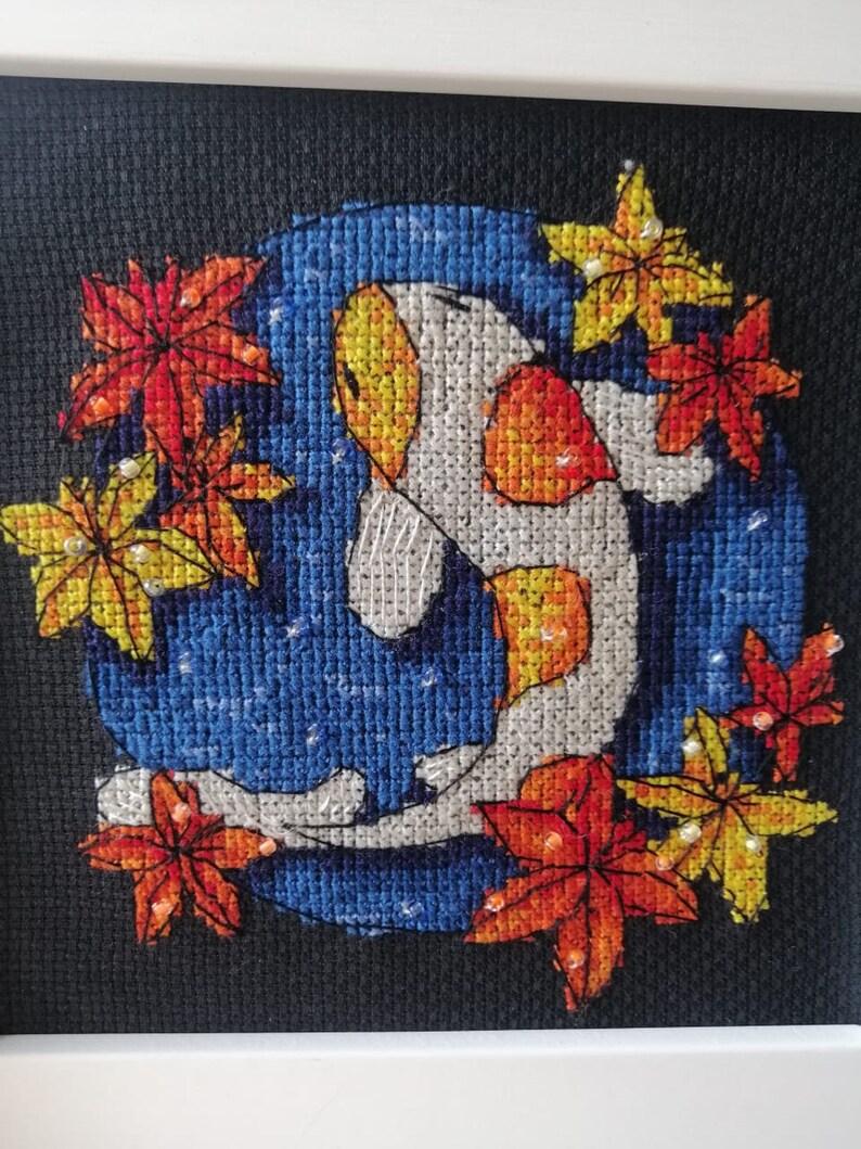 Autumn pond Koi fish cross stitch pattern Japan embroidery Etsy
