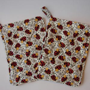 Lady Bugs and Daisies! Happy Lady Bug Potholders.  Comes as a set of two.