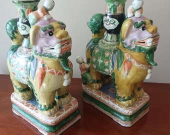 Tall Foo Dog Candleholder- Vases - Striking Pair - Extraordinary Find