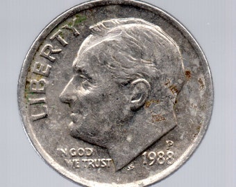 Granny Estate Find - 1988 Roosevelt Dime - Very Good+ - Free shipping