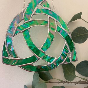 Celtic Knot Stained Glass Sun-catcher- Iridescent Green