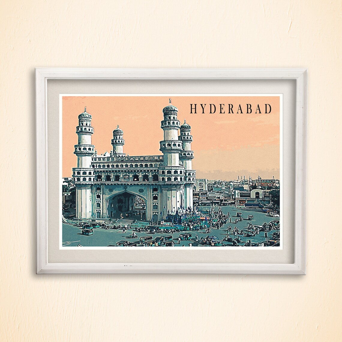 Charminar Vintage Poster, Hyderabad Travel Print, Travel Wall Decor