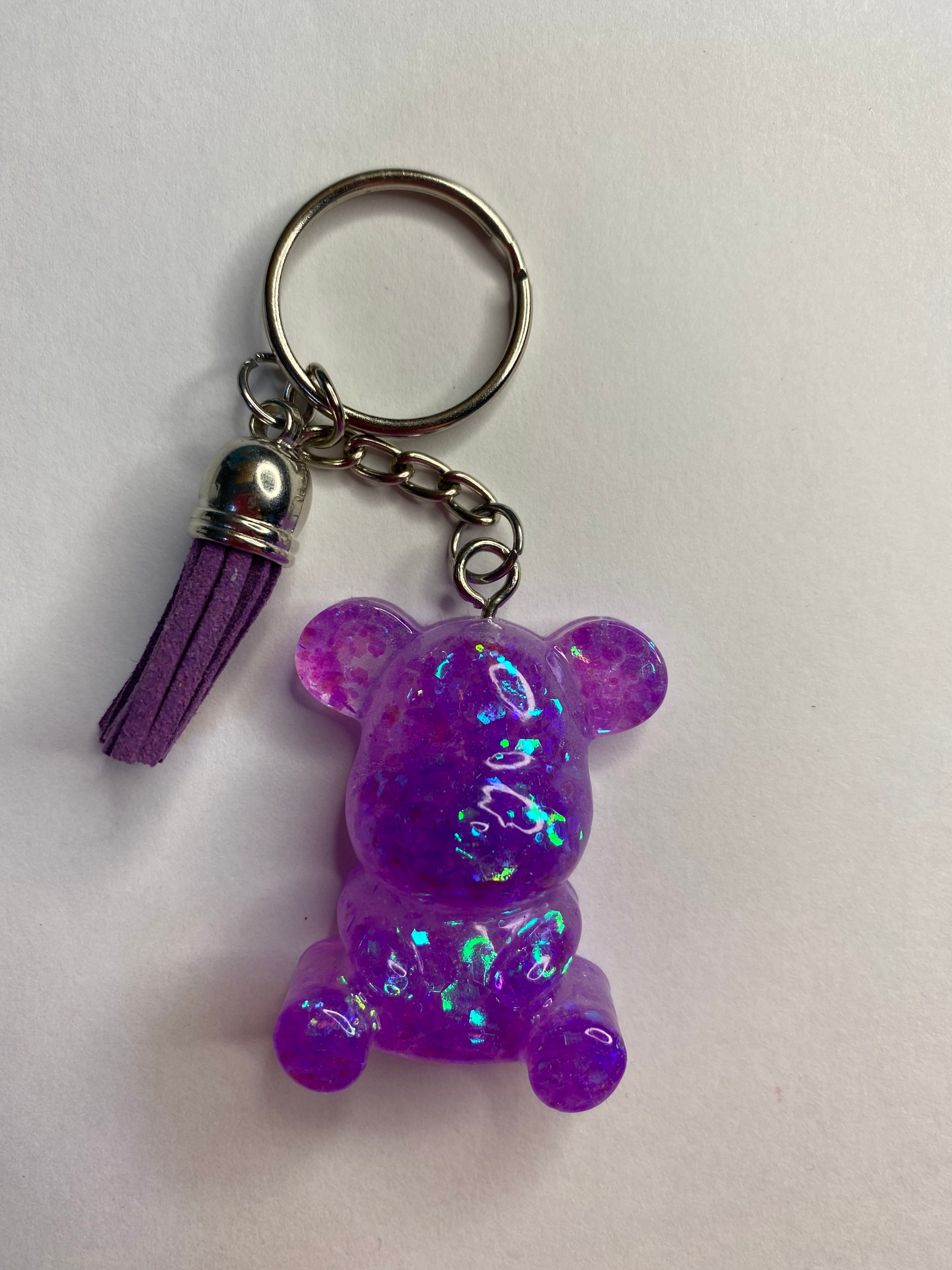 Teddy Bear Keychain made with Resin and Glitter | Etsy